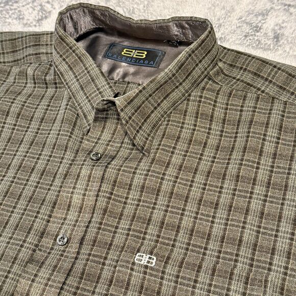 Balenciaga Men's Size 17 33-34 Long Sleeve Button Up Shirt Plaid - Picture 1 of 7